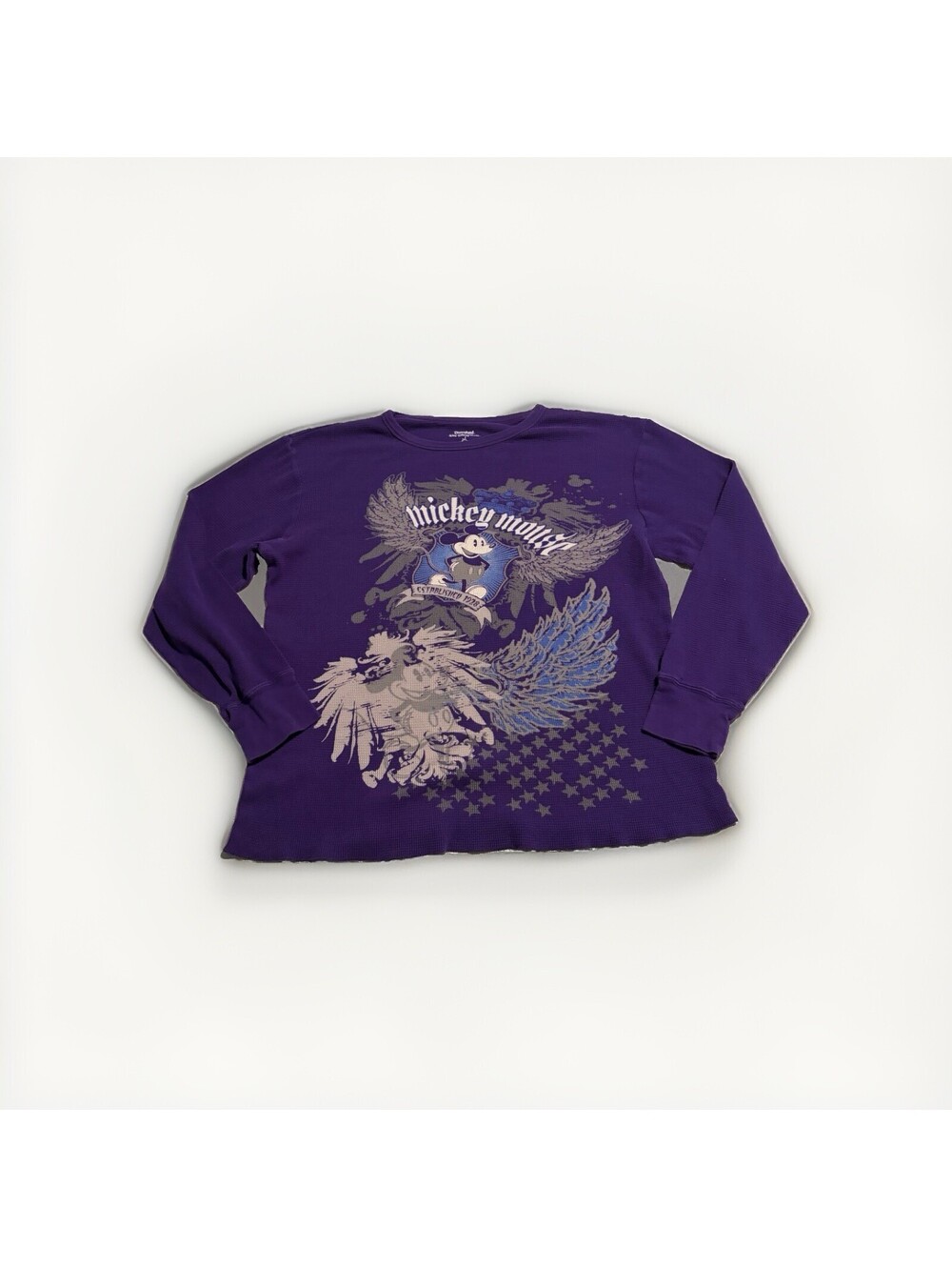 Disneyland Disney World Large Women WaffleKnit Purple Long Sleeve Mickey Shirt